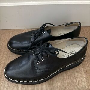 Michael Kors Black Leather Lace-Up Shoes with Silver Zipper Trim